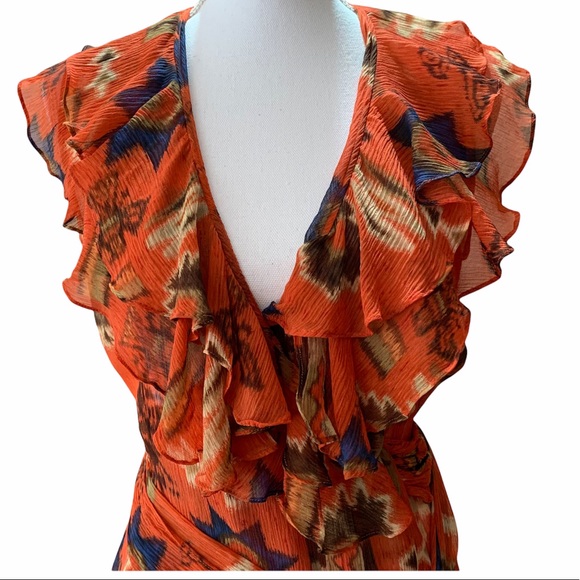 RALPH LAUREN RUFFLED WRAP SILK BLOUSE BURNT ORANGE - Picture 7 of 12